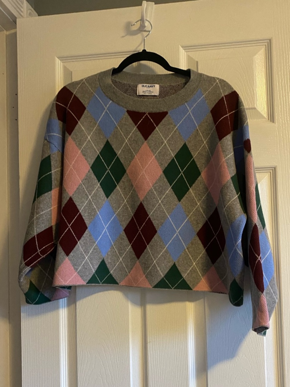 Old Navy Argyle Crewneck Sweater - Gray, Pink, Blue, Green, Burgundy